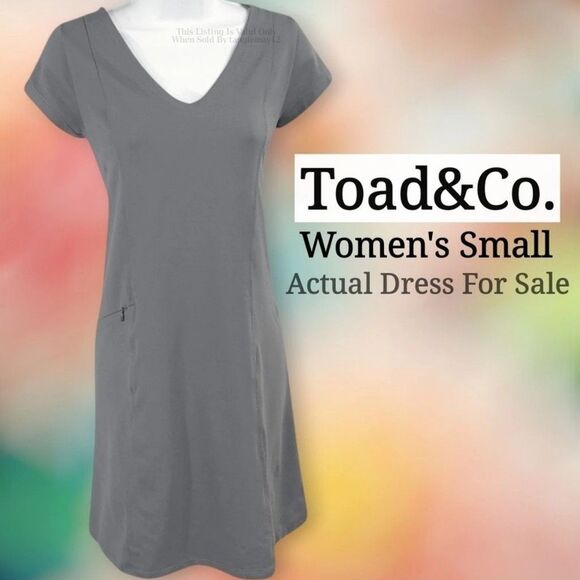Toad & Co Grey Tech Tomboy  Knee Length Cap Sleeve Knit Dress Womens Small EUC - Picture 1 of 8